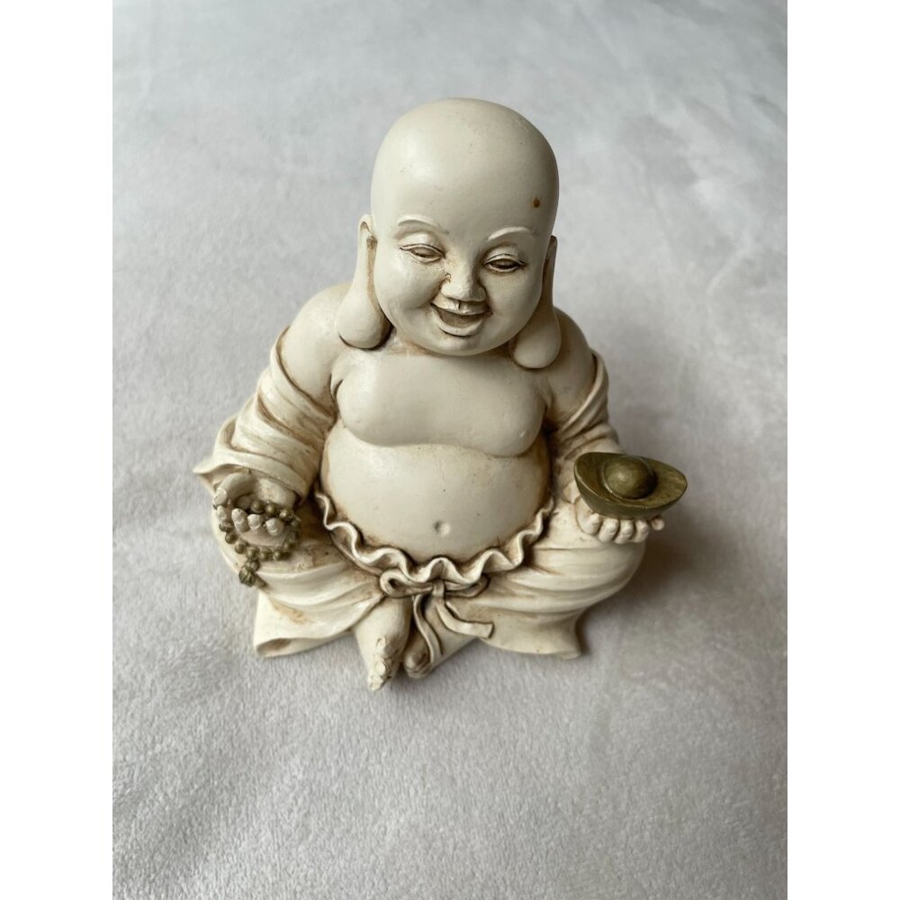 Vintage Laughing Buddha Figurine 4.5" - Antique Style Resin Statue with Detailed
